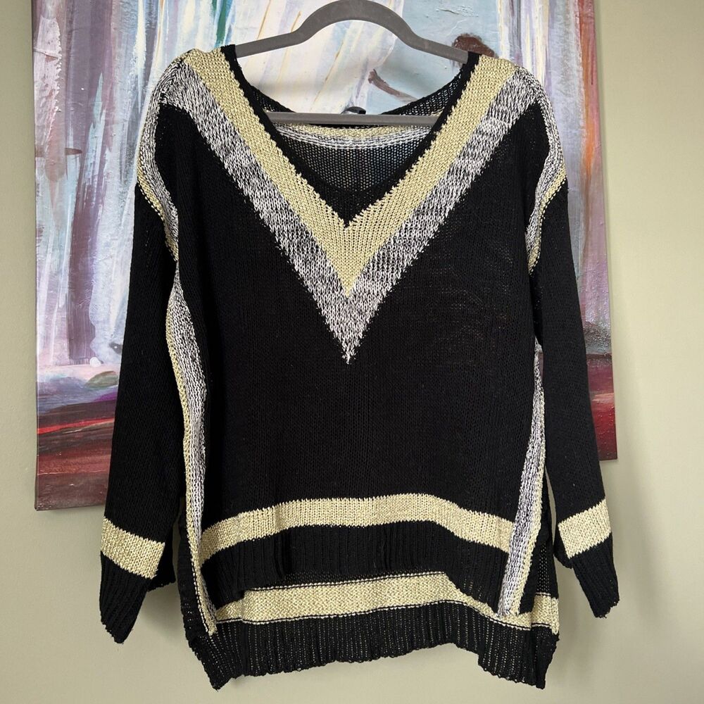 Just Noa Paris Sz S-M V-Neck Wool Blend Sweater Loose Open Knit GOOD